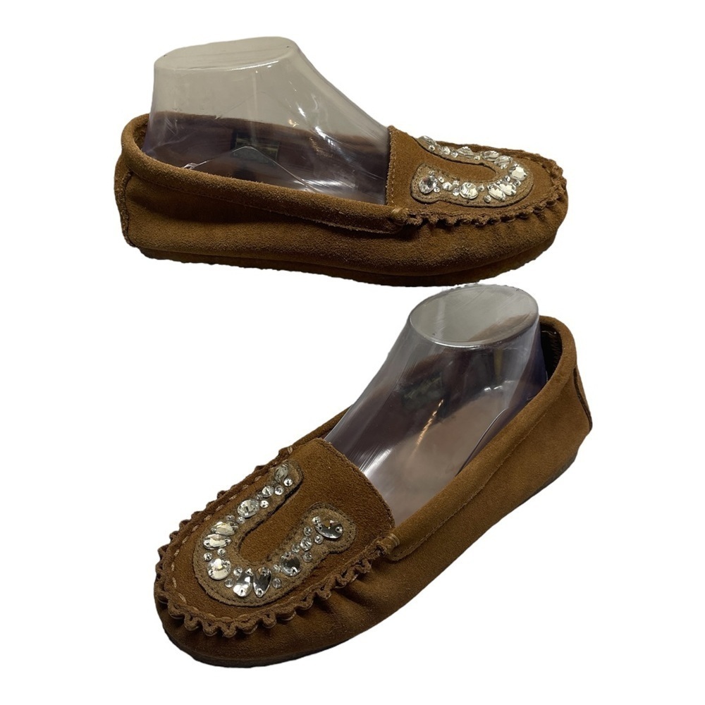 Roper Moccasin Tan Suede Western Slip On Bling Rhinestone Shoes Women’s Size 8